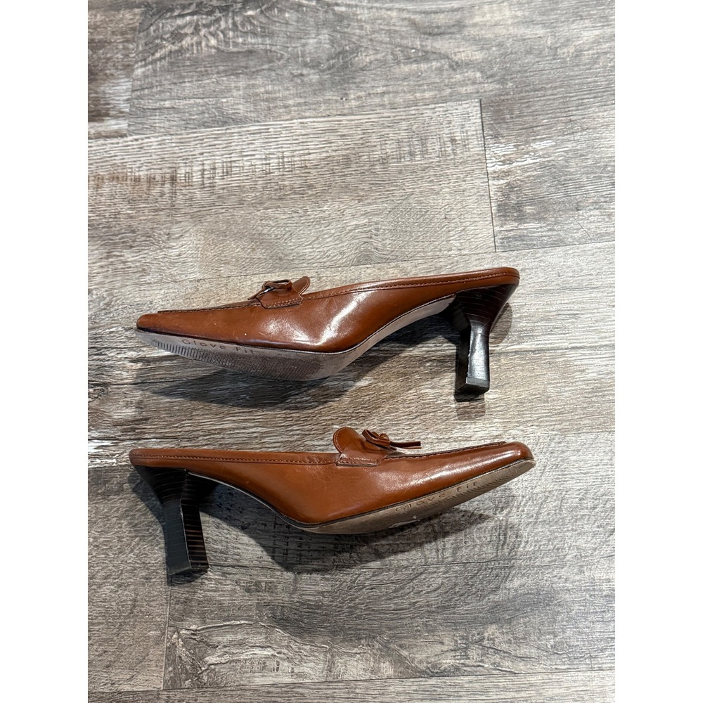 Antonio Melani Brown Leather Square Toe Loafer Mules Kitten Heel Bow Size 7.5M - Picture 5 of 7